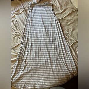 Stripped grey and white sleeveless dress.